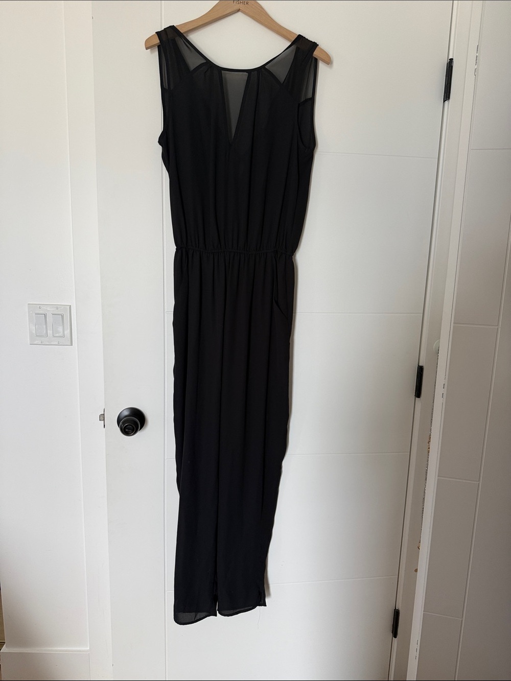 Dex Black Sleeveless Jumpsuit with Sheer Yoke